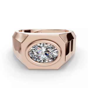 Anillo de declaración para hombre de oro rosa macizo de 14K personalizado con diamante de laboratorio de 1 quilate de corte ovalado, regalo de compromiso, boda o uso diario. - Product Image 1