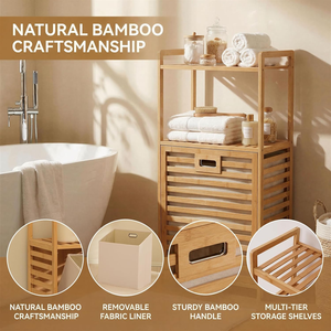 Offre exceptionnelle : panier à linge pliable en bambou personnalisé pour vêtements sales avec couvercle amovible, panier à linge rectangulaire en bambou - Product Image 3