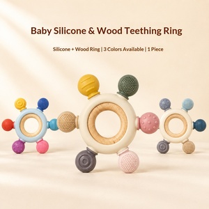 Foodgrade Silicone Baby Teether, Wooden Ring Teething Toy, Soothing Handgrasp Ball, Educational Early Learning - Product Image 2