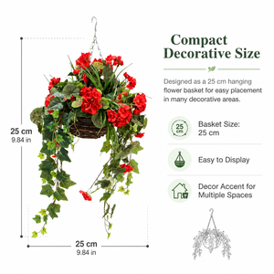 Cesta Colgante con Geranios Rojos Artificiales, <span class=keywords><strong>Hiedra</strong></span> Colgante, Arreglo Floral, Decoración Ecológica para Balcón y Jardín - Product Image 6