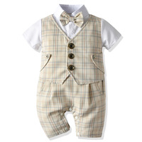 Vêtements pour bébé garçon de qualité supérieure en gros, ensembles formels à carreaux, 18-24 mois, barboteuse d'été pour nouveau-né, 100% coton