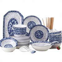 Jingdezhen Blauw Wit Porseleinen 10-Persoons Schaal- en Bordenset Rijst Groente Soepkom Eenvoudige Chinese Stijl Plantenpatroon Combinatie