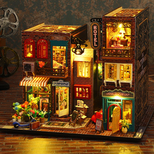 Mayorista: Rincón de lectura de madera estilo calle europea vintage DIY, modelo de <span class=keywords><strong>casa</strong></span> de muñecas con escena de <span class=keywords><strong>libro</strong></span> retro 3D, regalo de decoración para el hogar hecho a mano - Product Image 6