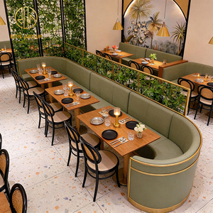 Canapé d'angle rembourré vert écologique de luxe léger, ensemble table carrée en bois et chaises, mobilier pour café et restaurant - Product Image 1