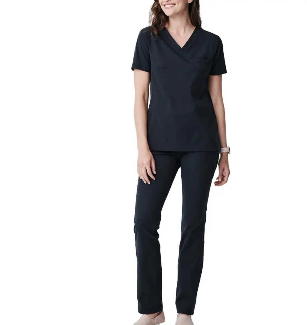 Nursing Scrubs Uniforms Black Fashion Set Scrub Suits for Women Medical Uniforms TWILL Nurse Uniform Custom Design Short Sleeve