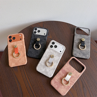 Étui de téléphone en cuir de luxe sans bordure avec anneau de transport pour iPhone 18 17 16 15 14 Plus 13 12 11, coque antichoc avec support