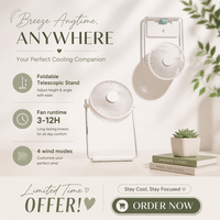 Wiederaufladbarer Akku Bürstenloser Motor - Leiser, tragbarer Ventilator für Zuhause und Büro, faltbarer Mini-Tischventilator mit LED-Licht