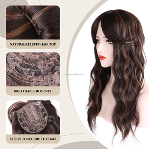 Topper de <span class=keywords><strong>cheveux</strong></span> longs ondulés de 20 pouces, perruque synthétique avec mèches, à clipser, avec <span class=keywords><strong>frange</strong></span> pour femmes, pour <span class=keywords><strong>cheveux</strong></span> clairsemés, pour ajouter du volume - Product Image 2