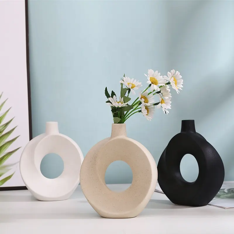 Terbaru nordic sederhana set donat dari 3 vas keramik bunga kering dekorasi rumah hotel kantor jumpsuit dekorasi