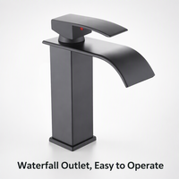 Keran Wastafel Air Terjun Hitam Matte Stainless Steel Pegangan Tunggal Satu Lubang Pemasangan Mixer Kamar Mandi Harga Grosir Pabrik
