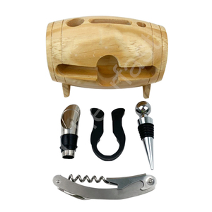 Cheerfast Kit d'accessoires pour le vin <span class=keywords><strong>en</strong></span> <span class=keywords><strong>bois</strong></span> et <span class=keywords><strong>en</strong></span> acier inoxydable 4 pièces tire-bouchon verseur avec support <span class=keywords><strong>en</strong></span> <span class=keywords><strong>bois</strong></span> ensemble de bar avec option cadeau - Product Image 2