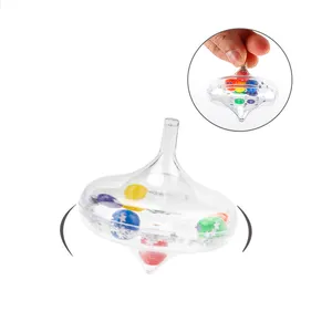 减压旋转玩具桌面手指操作旋转玩具儿童透明塑料旋转陀螺带彩色珠子