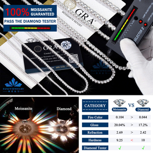 Бижутерия в стиле хип-хоп 925 из стерлингового серебра VVS Moissanites бриллиантовое ожерелье с цепочкой для тенниса для мужчин и женщин - Product Image 6