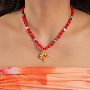 ベストセラーのクロスとヤシの木のペンダントネックレス、ビーズ付き、316Lステンレススチール製、18Kゴールドメッキ、スタイリッシュで防水のジュエリー - Product Image 6