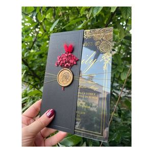 Invitaciones acrílicas transparentes <span class=keywords><strong>personalizadas</strong></span> para bautismo, comunión, eventos sagrados con flores secas y sellado <span class=keywords><strong>de</strong></span> cera - Product Image 1