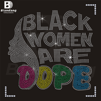 Hot Juneteenth Femmes Design Strass Modèle Conseil Strass Hot-fix Transfert De Chaleur Noir Dame Fer sur Transfert pour T-shirt