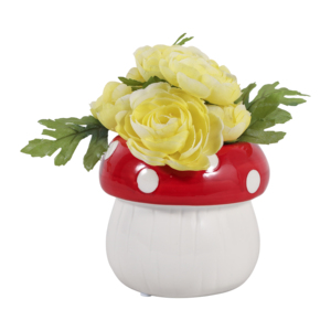 Vaso per Fiori a Forma di Fungo in Gres con Puntini Rossi e Bianchi per Decorazione Interna ed Esterna del Giardino - Product Image 2