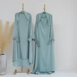 단색 긴 소매 맥시 원피스 우아한 여성 쉬폰 육아 스타일 이슬람 가운 드레스