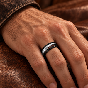 Anello JLM in Acciaio Inossidabile Nero per Uomo, con Intarsio <span class=keywords><strong>di</strong></span> Corno <span class=keywords><strong>di</strong></span> <span class=keywords><strong>Cervo</strong></span> e Legno Naturale, Anello <span class=keywords><strong>di</strong></span> Moda per Matrimonio - Product Image 3