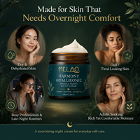 Crème de nuit à l'acide hyaluronique de marque privée avec du miel de Manuka pour les peaux ternes et fatiguées, crème hydratante nourrissante pour le visage