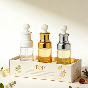 Bouteilles d'huile en verre rechargeables multi-spécifications (20/30/50 ml) - Bouchon compte-gouttes plat doré pour huiles cosmétiques et culinaires - Product Image 1