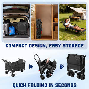 Chariot pliant 2-en-1 grand format pour pique-nique et voyage en extérieur, lit de camping et fourgonnette de camping pliables à double usage pour le rangement - Product Image 2
