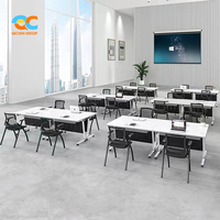 Table de séminaire pliante blanche personnalisée avec roulettes et panneau noir pour réunions de bureau, salles de formation, salles de classe et collaboration