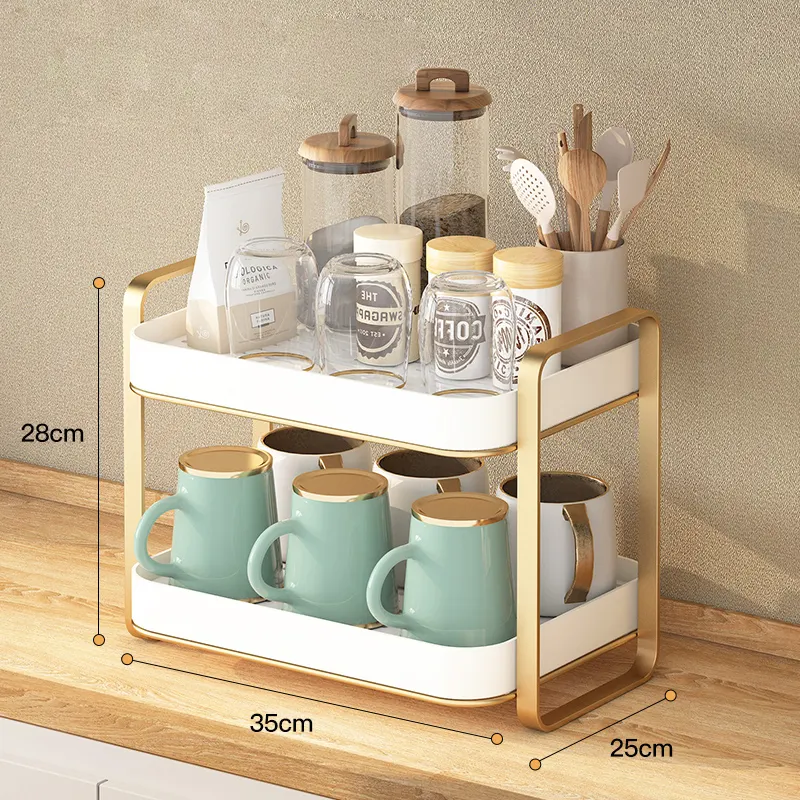 Cup storage storage rack Double-layer cup holder Tea set storage rack Drain tray Household tabletop cup holder