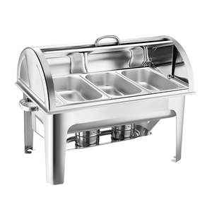 Calentador de Comida Tipo Buffet de Acero Inoxidable de 3L con Triple Bandeja y Tapa Enrollable, Construcción Metálica Resistente para Catering - Product Image 4