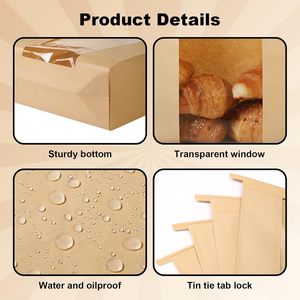 Bolsas Ziplock para <span class=keywords><strong>disfraces</strong></span> de papel Kraft hechas a mano ecológicas, ventana de bloqueo de lengüeta de corbata de estaño reciclable para pan, Pizza, Sushi, almacenamiento de gelatina - Product Image 3