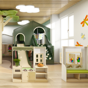 สนามเด็กเล่นแบบมีสไลเดอร์บ้านต้นไม้ทำจากไม้เชิงพาณิชย์ออกแบบได้ตามต้องการสำหรับเด็กเล่นโซนครอบครัวคาเฟ่ในร่ม - Product Image 2