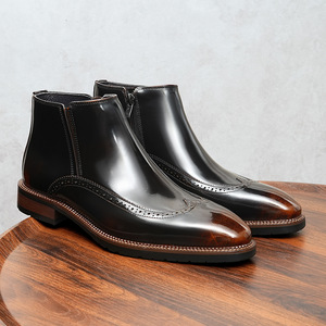 Botas de Tobillo para Hombre, Primavera-Otoño, Parte Superior de Cuero Genuino con Estampado de Leopardo, Suela de Goma, Impermeables, para Trabajo - Product Image 5