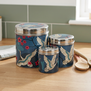 Oriental Style Stainless steel Food <b>Containers</b> with Crane Pattern Airtight Round <b>Storage</b> Jars for <b>Kitchen</b> Use 1-3L Capacity - Product Image 3