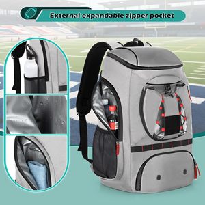 Sac d'équipement de football avec porte-ballon externe, poche isolée, crochets de clôture, sac à dos en polyester portable avec fermeture éclair pour les jeunes et les adultes - Product Image 4