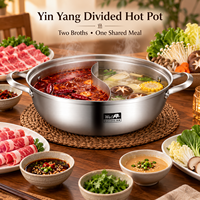 Marmite à fondue Yin Yang 3 couches en acier inoxydable, pot à soupe divisé double saveur, ustensile de cuisson Shabu Shabu pour restaurant et usage domestique