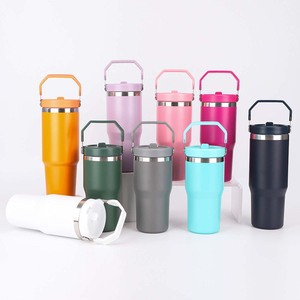 Vaso aislado al vacío de acero inoxidable de doble pared con logotipo personalizado con tapa y ASA, vaso de pajita para bebidas, taza de café de viaje - Product Image 3