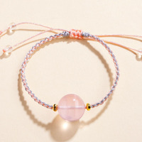 Bracelet tressé coloré d'été abstrait, imperméable et inaltérable, avec grand cristal rose de 17 mm, porte-bonheur et énergétique pour femme