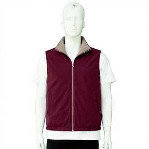 Chaleco sin mangas para hombre, color borgoña, reversible, con cuello alto, cortavientos, informal, con cremallera frontal, color sólido, para invierno. - Product Image 1