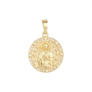 Ciondolo in Ottone Placcato Oro 14K con Zirconi e Immagine della Vergine <span class=keywords><strong>Maria</strong></span>, Gioielli Religiosi Cristiani, Charm <span class=keywords><strong>per</strong></span> Donna, Accessori Regalo - Product Image 1