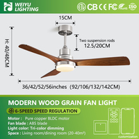 Ventilateur de plafond moderne en ABS imitation bois noir avec lumière LED, télécommande, moteur DC silencieux, 3 pales, ventilateur de plafond en noyer