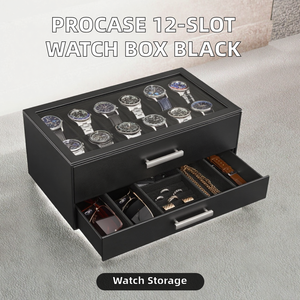 Boîte de présentation de montres de luxe avec fenêtre transparente, organisateur à double tiroir pour montres, colliers, bagues, lunettes de soleil - Product Image 2
