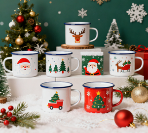 Cổ điển Retro Cây giáng sinh men cốc Xmas Đèn in nhà kỳ nghỉ trang trí nội thất cắm trại <span class=keywords><strong>drinkware</strong></span> - Product Image 1