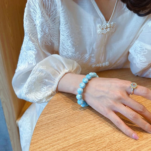 Pulsera de Larimar Natural Dominicano de Alta Calidad, con Textura Marina, Azul, con Cuentas de Larimar, Cristal Curativo, Joyería Feng Shui - Product Image 3