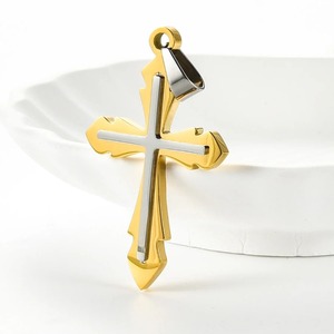Collier pendentif croix unique en acier inoxydable, accessoire religieux chrétien pour femmes et hommes, chaîne, pendentifs, fabrication de bijoux DIY, cadeaux - Product Image 1