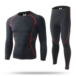 Ensemble de sous-vêtements thermiques de sport pour hommes, respirant, réversible, coupe-vent, en polaire, pour l'automne et l'<span class=keywords><strong>hiver</strong></span>, haut et pantalon de cyclisme, vêtements de sport - Product Image 2