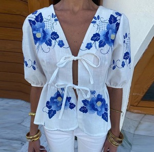 Summer Women <strong>Rose</strong> Print Layer Blouses and <strong>Tops</strong> Lady Shirts - Product Image 6