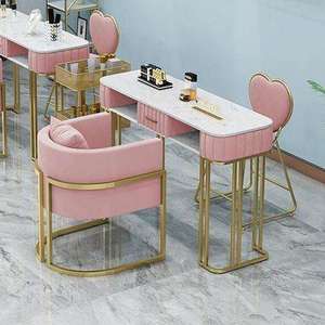 K Modern pink <b>nail</b> salon furniture set <b>nail</b> table cabinet combination table stool chair metal material suitable for individual - Product Image 1