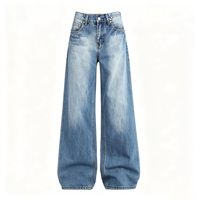 Jean vintage bleu clair délavé, coupe droite, jambe large, taille basse, extensible, pour femme