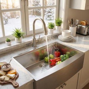 Farmhouse Apron-Front Large Standard Single Bowl 304 Stainless Steel Handmade NANO Surface Kitchen Sink Commercial Grade OEM - Product Image 1