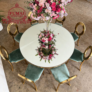 Table de salle à manger ronde au design moderne, avec plateau en verre et base en acier inoxydable, pour banquet d'hôtel - Product Image 4